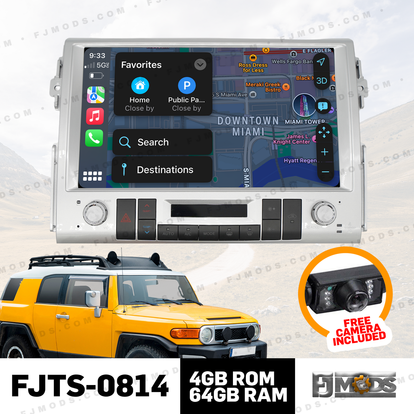 Toyota fj cruiser andriod radio FJTS-0814 4GB ROM 64GB RAM/ 6GB 128GB FREE (CAMERA INCLUDED)